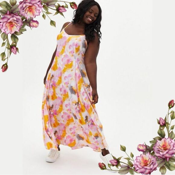 Torrid Maxi Challis Trapeze Dress with adjustable straps - Picture 1 of 14